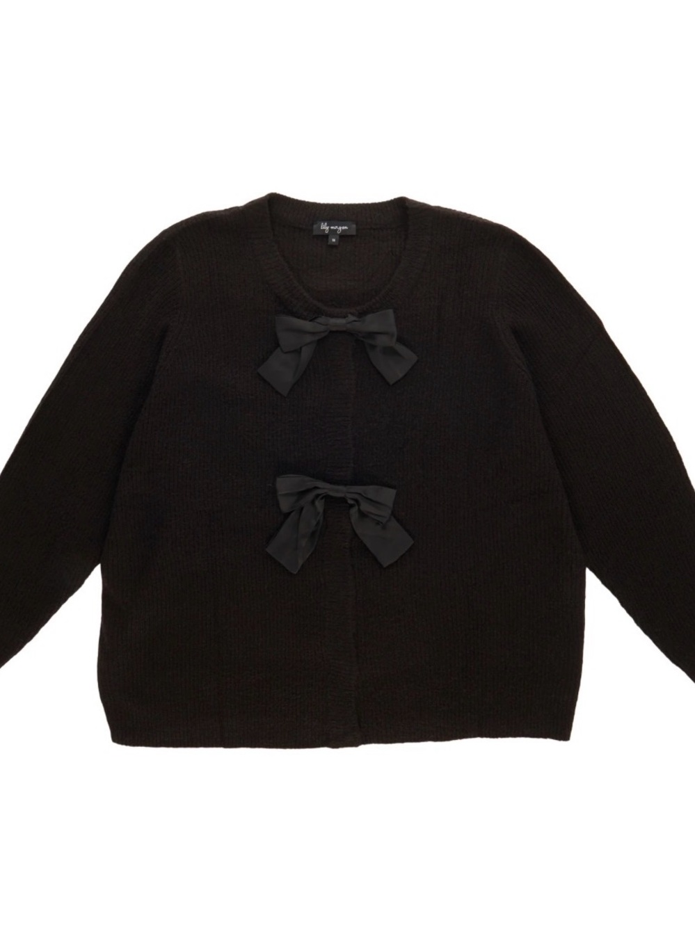 Black Knit Cardigan with Satin Bow Accents